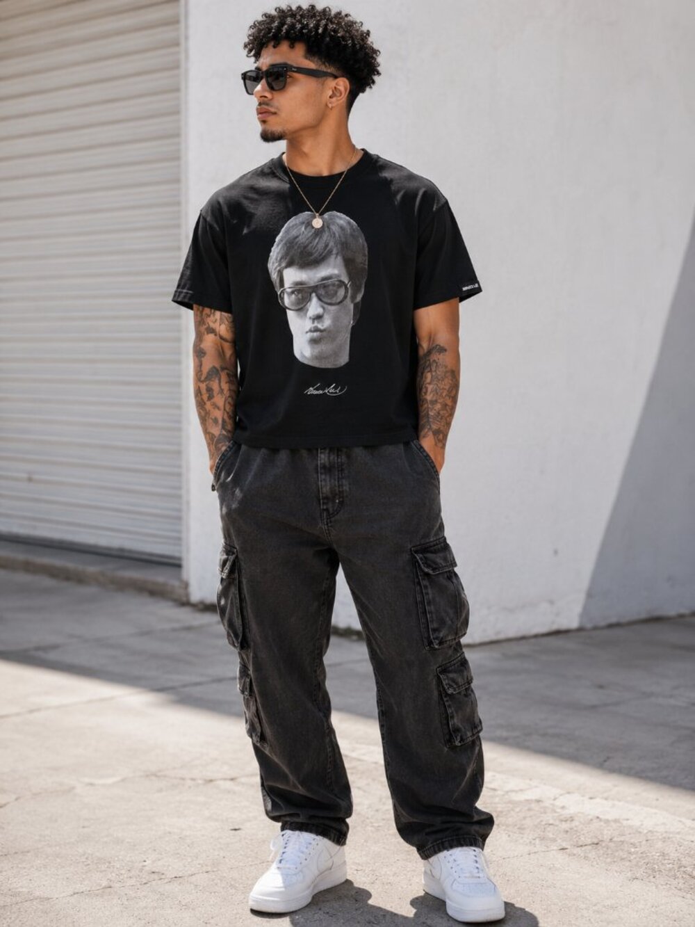 New Bruce Lee Black Cropped Fit  Graphic T-Shirt - M